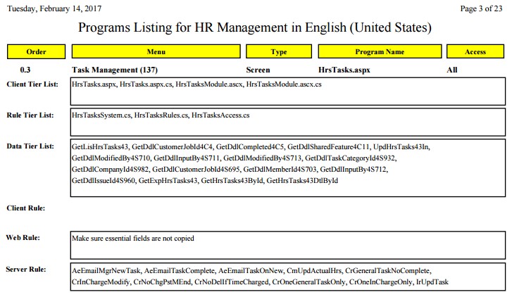 Program Listing Report